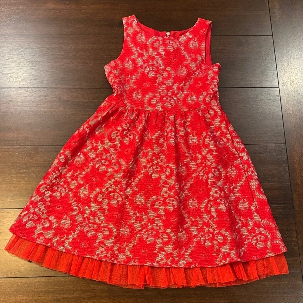 Justice Vibrant Red Kids Dress with White Floral Design